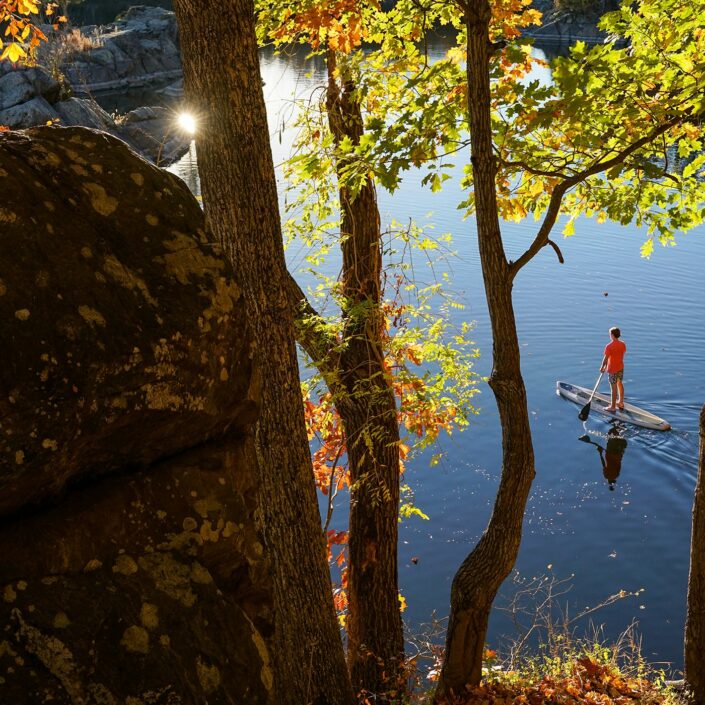 paddle boarder on lake
